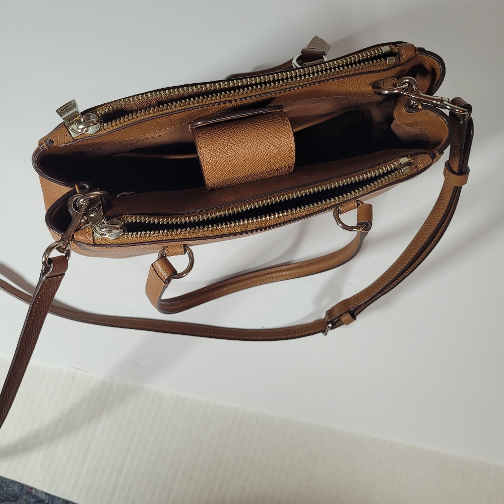 Coach Stanton 26 Brown Crossgrain Leather Double Zipper Pocket Satchel Bag - Picture 6 of 17